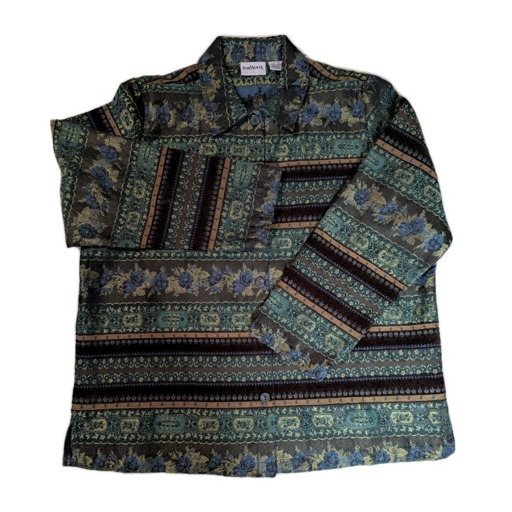 BonWorth Vintage Tapestry Jacket Large Floral Mixed Media Velvet Corduroy Boho